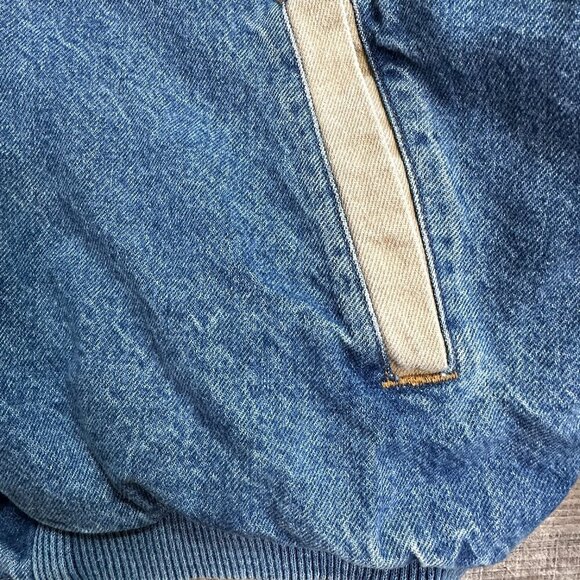 Men’s Campfyre Bomber Jacket Size XXL LA Loving Snap Up Denim Varsity Jacket - Picture 6 of 12